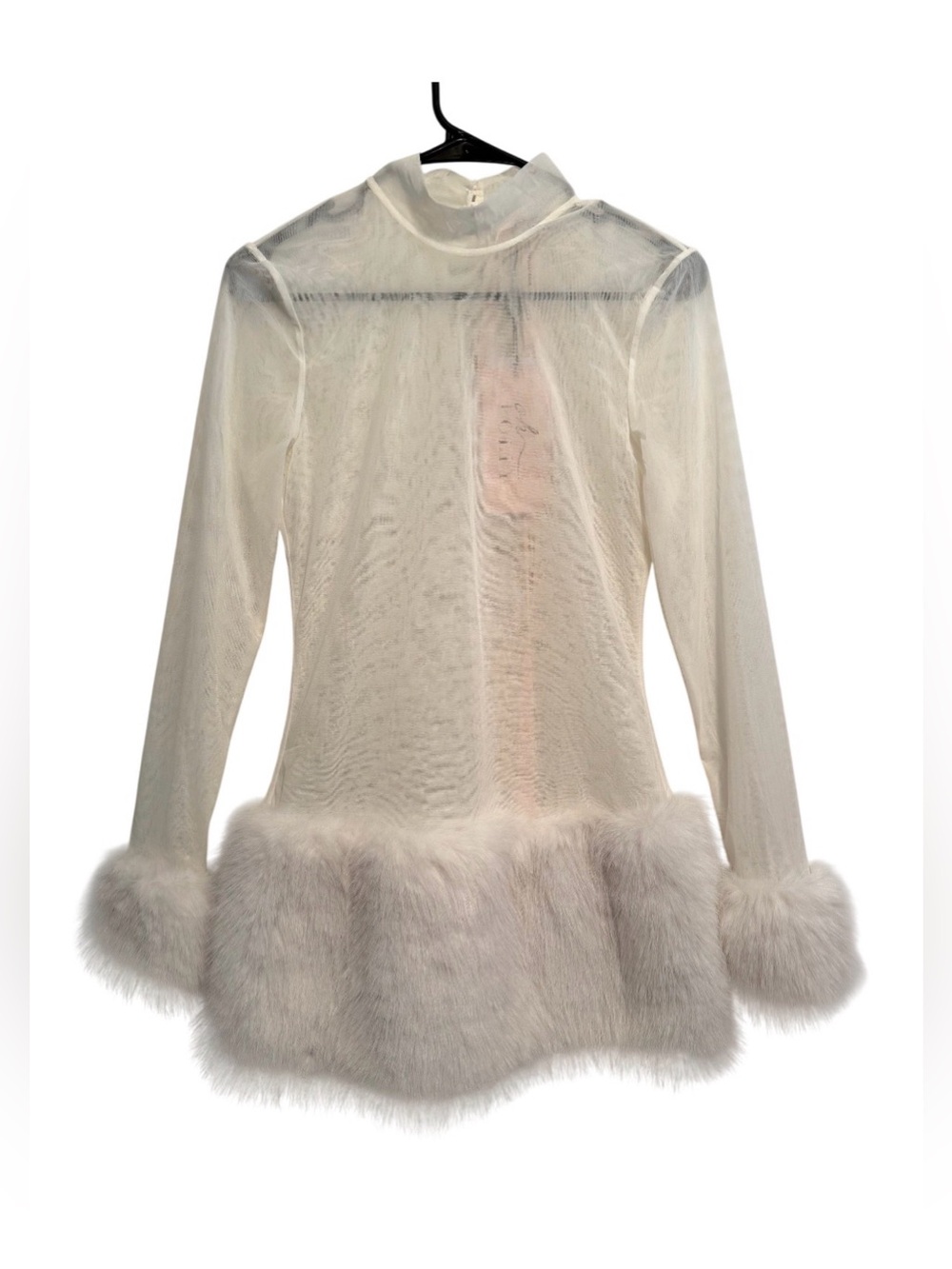NEW Oh Polly Belladonna White Faux Fur-Trim Long Sleeve Turtleneck Mini Dress